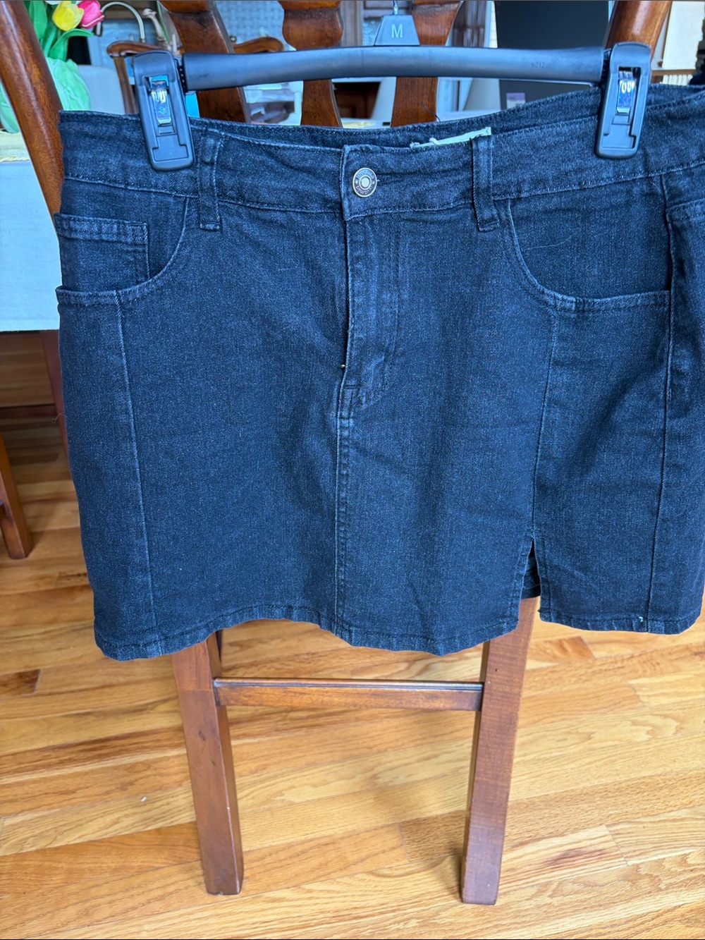 Black Denim Mini Skort with Front Slit